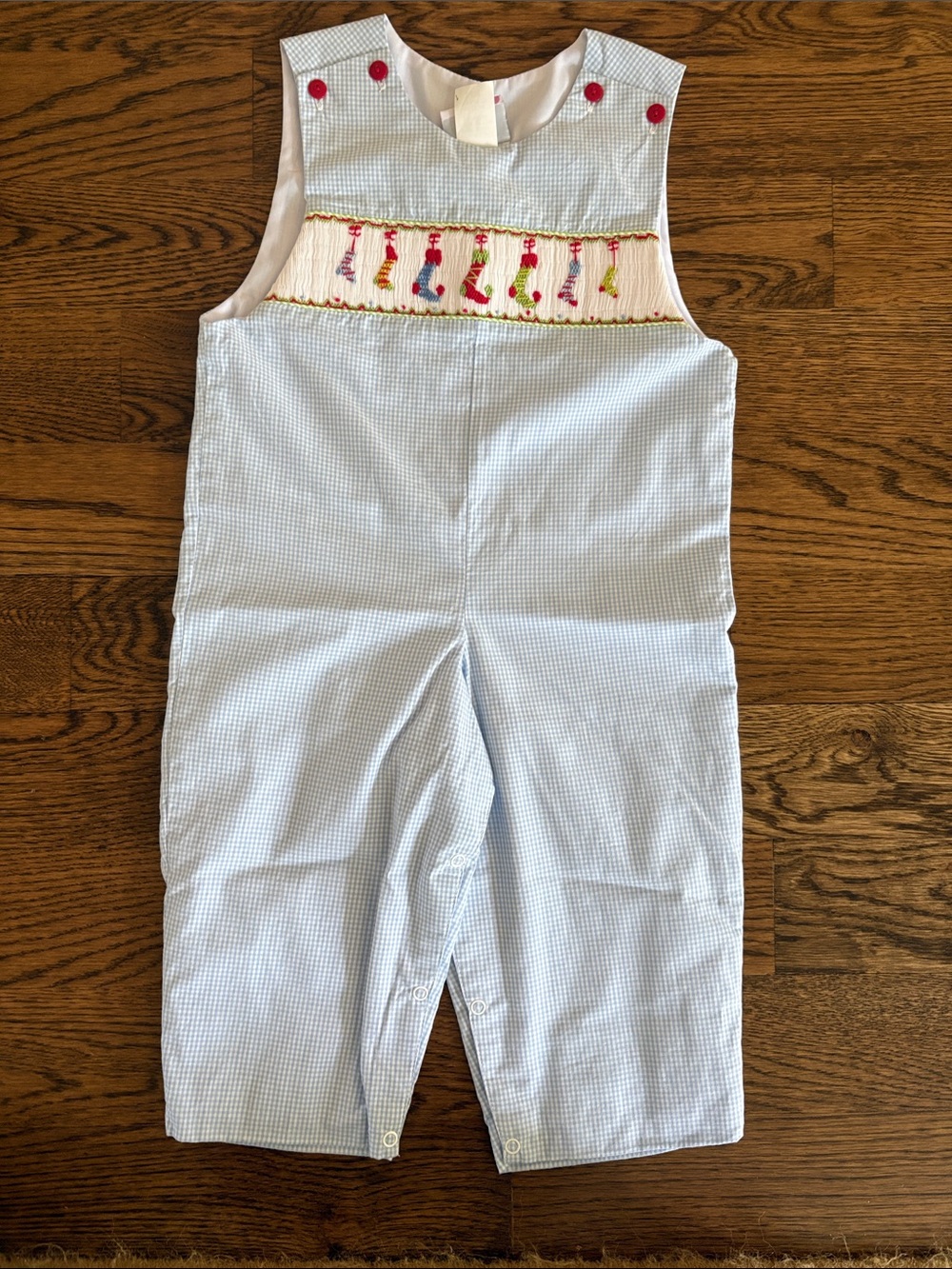 Light Blue Smocked Boys' Overalls with Multicolor Tassel Trim